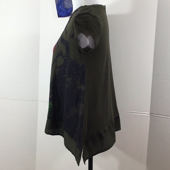 Desigual Floriana green/red flowers tee shirt S - Picture 7 of 13